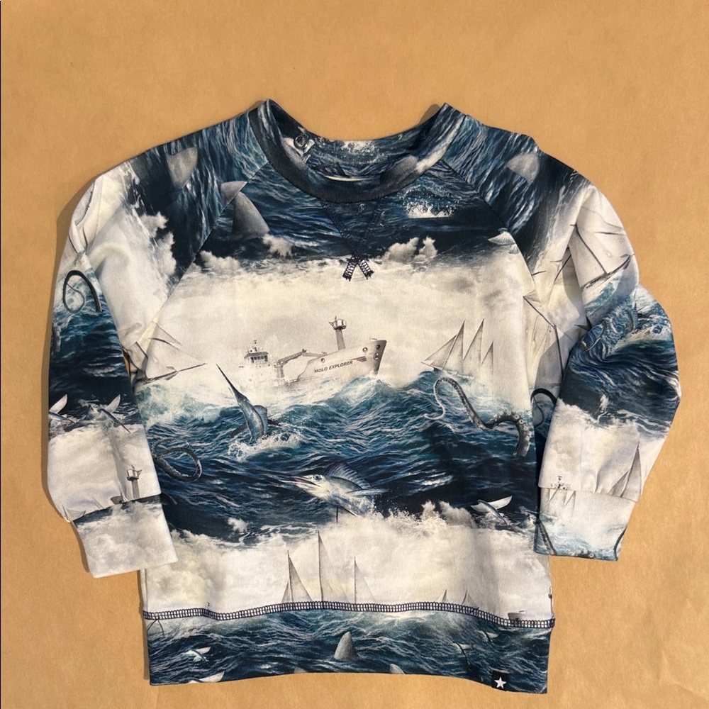 Molo Ocean Adventure Kids Sweatshirt - Blue and White